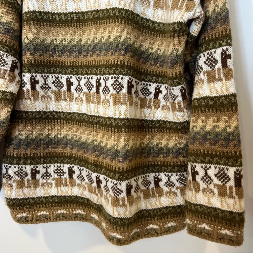 Alpaca Connection Zip Sweater Large Peruvian Alpaca Wool Green Multicolor Hooded